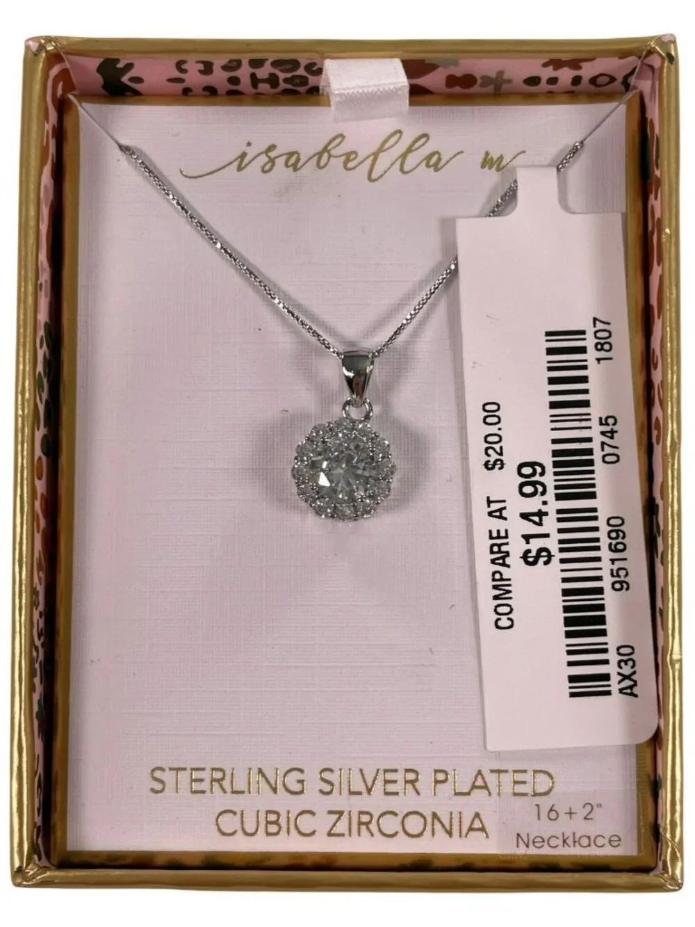 Isabella M Sterling Silver Plated Cubic Zirconia Necklace 16+2